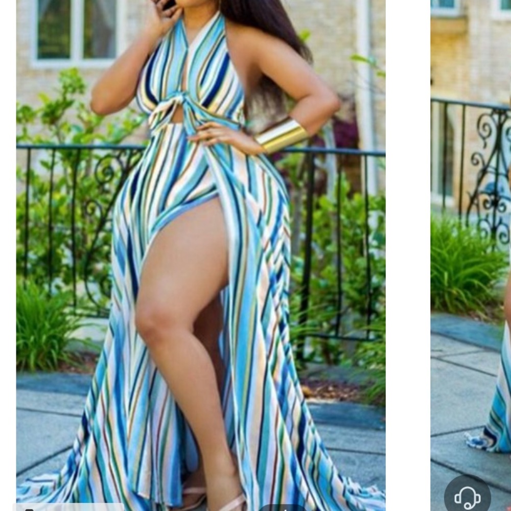 Bohemian Striped Print Multicolor Maxi Dress
